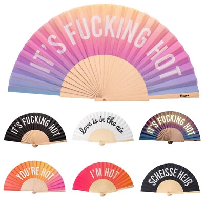 Handfächer Fächer Fisura Holz Stoff Statement Schriftzug Festival bunt