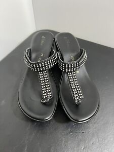 Athena Alexander Black Wedge Sandals With Silver Rhinestones Size 8