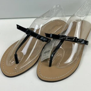 Ann Taylor Loft Sandals Black Patent Bow Thongs Size 7 M Women's New - Picture 1 of 14
