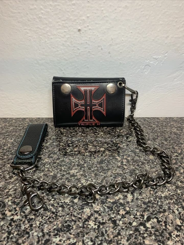 Vintage 2002 Triple H WWF Mens Faux Leather Chain Wallet Cover