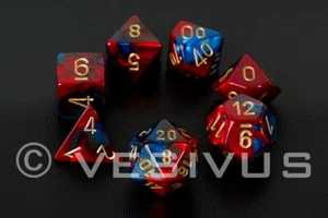 DICE Chessex Gemini BLUE/RED 7-Dice Set Marble Shiny d20 d10 d6 Superman 26429 - Picture 1 of 1