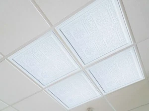 Grid System, Pop In, 24" x 24", 3D, PVC, Faux Tin Ceiling Tiles, ANCARA White - Picture 1 of 4
