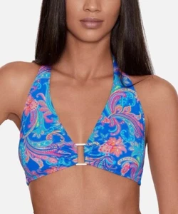 NWT Lauren Ralph Lauren Sz 4 Blue Paisley Print Bikini Halter Top $98 - Picture 1 of 2