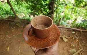 Coconut tea cup and saucer 100% natural hand made pure coconut wood brown - Picture 1 of 7