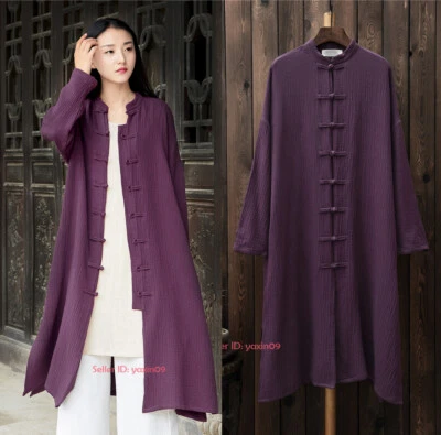 Nuevo Mujeres Artes Marciales Tai Chi Tang Traje Lino Kung Fu Prendas para el torso Abrigo Largo Bata Retro Foto 1 de 4