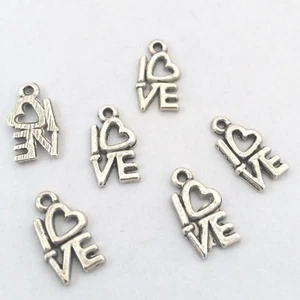 LOT de 15 PENDENTIFS perles breloques LOVE L♥VE ARGENTES 14,5x8mm création bijou - Bild 1 von 1