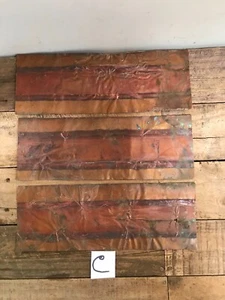 3 Blatt Kupfer 12" x 4 3/8" Patina Grünspan Farben gebogen verbeult faltig (C) - Bild 1 von 9
