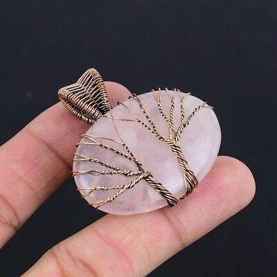 Tree Of Life Rose Quartz Gemstone Copper Wire Wrapped Pendant Jewelry LC-300 - Image 1 of 4