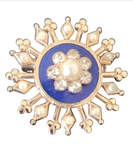 Coro Vintage blau & goldfarbene Starbust Brosche mit Strass & Kunstperlen - Bild 1 von 5