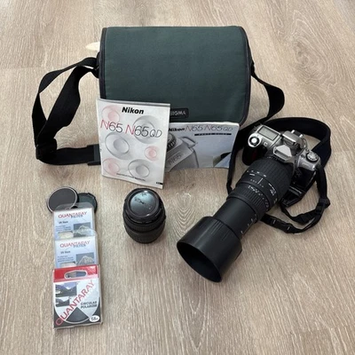 NIKON N65 QD SLR 35mm Film W/ 2 Sigma Lenses: 28-80mm & 70-300mm, filters & Bag - Image 1 of 4