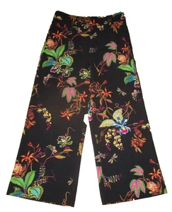 H&M black bold floral print culottes wide leg cropped trousers size 8 - Picture 1 of 4