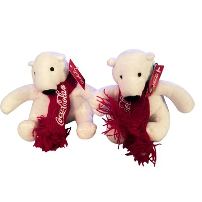 Coca Cola Polar Bear Plush Set w/ Scarves White Red Stuffed Animals - Image 1 of 4