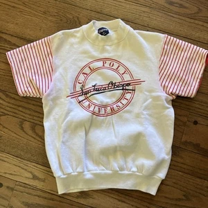 VTG Sweatshirt T Shirt Cal Poly San Luis Obispo Medium White Red Stripe - Picture 1 of 7