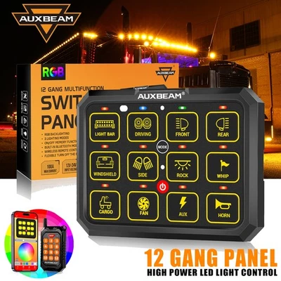 AUXBEAM RGB 12 Gang Switch Panel Relay System bluetooth For Kenworth Peterbilt - Изображение 1 из 4
