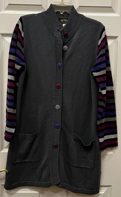 Cárdigan Bob Mackie Usable Artístico Talla M Largo Colorido Mangas a Rayas Gris Púrpura Foto 1 de 4