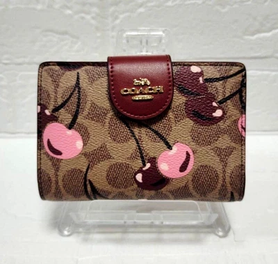 COACH Bi-fold Wallet Cherry Print in Signature Brown Outlet New Japan - Image 1 of 4