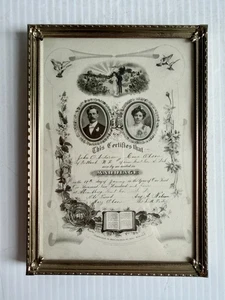 Copy Of Antique 1904 Marriage Certificate In Vintage Ornate Gold Frame 5x7” - Picture 1 of 6
