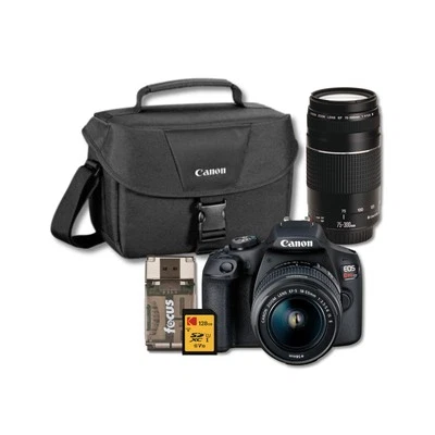 Cámara Canon EOS Rebel T7 DSLR y kit de lente zoom doble EF 75-300 mm paquete Foto 1 de 4