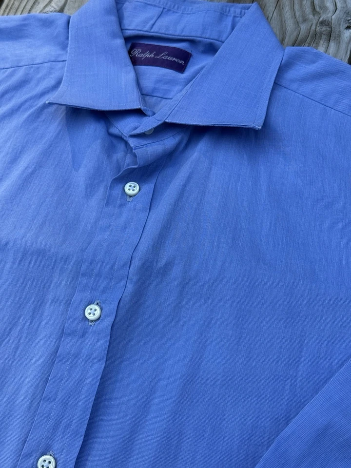 Ralph Lauren Purple Label Dress Shirt 17 Large Blue  Cotton Italy Made Spread - Image 1 of 4