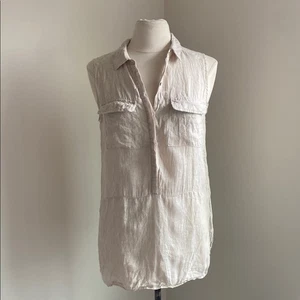 JONES NEW YORK Linen Tunic Womens Sz Medium Tan Sleeveless Button Up Pullover - Picture 1 of 6