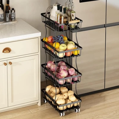 4 Tier Fruit Vegetable Basket for Kitchen Storage Cart Vegetable Basket Bins ... - Image 1 of 4