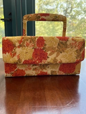 Carteira vintage retrô anos 50/60’s flores laranja amarelo - Imagem 1 de 4