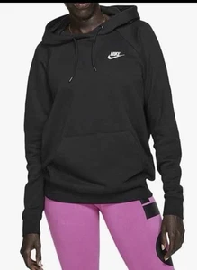 Size S - Nike Womens Sportswear Essential Fleece Hoodie, Black/White Sweatshirt - Picture 1 of 5