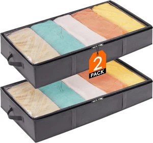 Grau 2 Stück 65L Unterbett Aufbewahrungsbox Unterbettkommode Faltbare Bettdecken - Bild 1 von 12
