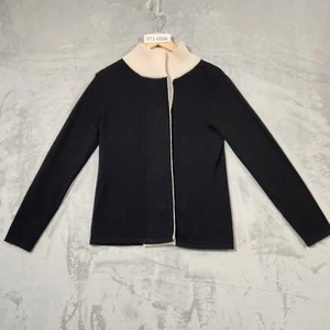 LAURA ASHLEY CARDIGAN M MEDIUM BLACK GORGEOUS FEMININE 100% WOOL TOP - Picture 1 of 12