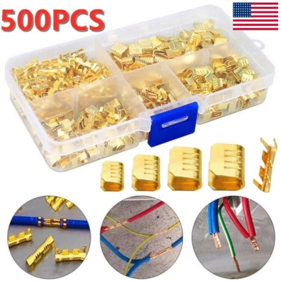 500 Pcs U Shape Copper Terminals Crimp Kit - Non-Insulated Assortment Wire Cable - Image 1 of 4