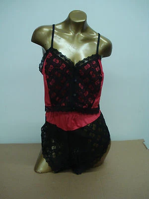 USA Made Nancy King Lingerie Baby Doll w/ Tap Pant Pajamas Small Black/Red #199C - Image 1 of 2