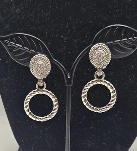 JUDITH RIPKA 925 STERLING SILVER CLEAR CZ DOOR KNOCKER OMEGA BACK EARRINGS - Picture 1 of 10