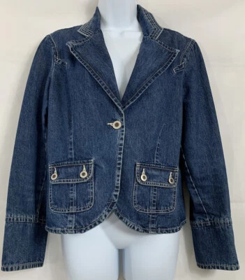 Chaqueta Jean Caribbean Joe Talla M Azul Denim Lavado Oscuro 3 Botones Manga Larga Bolsillos Foto 1 de 4