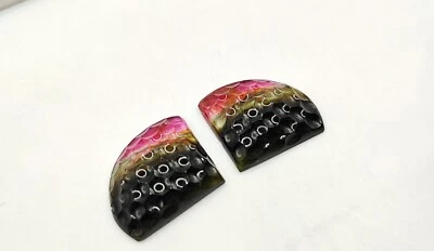 Natural BI-Colour Tourmaline Carving  Pair - New Design 26.61 ct 20x17mm - Image 1 of 4