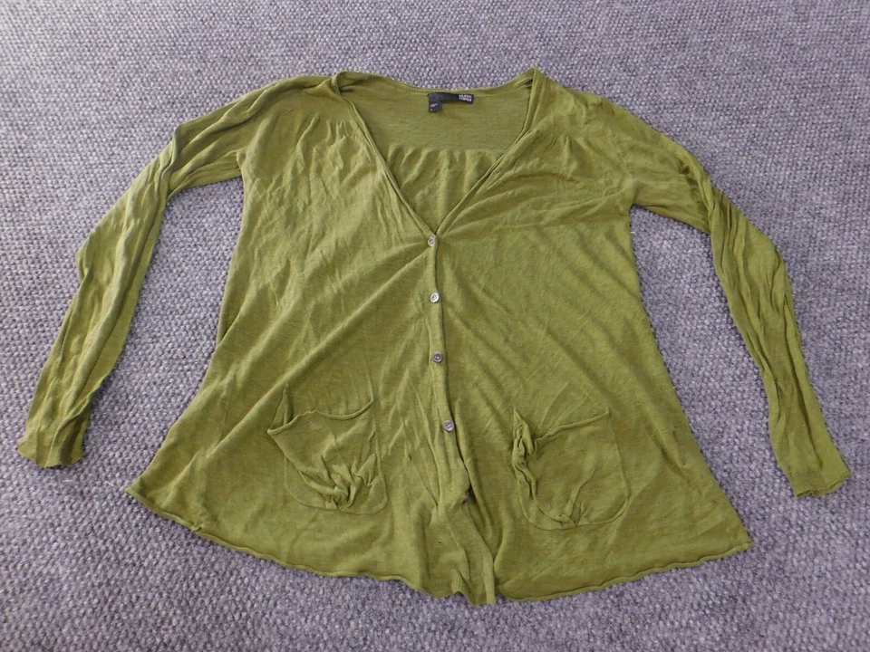 Eileen Fisher Sweater Small linen green Womens Cardigan silk button lightweight - Image 1 of 4