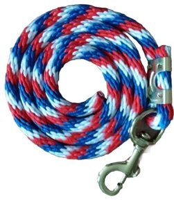 Horse Nylon poly round Lead Rope 75 inches w/brass Swivel Snap red/white/blue - Picture 1 of 3