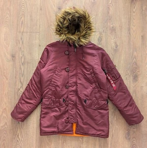 Alpha Industries Slim Fit N-3B Men's Parka Hooded Jacket Size M Maroon - Picture 1 of 24
