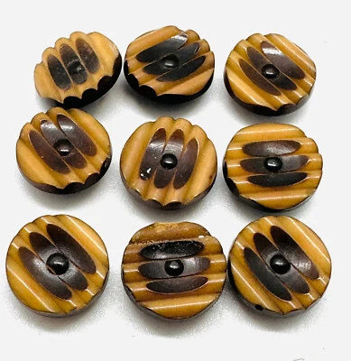 Lot 9 Antique Vintage Brown Early Plastic Ceramic? BUTTONs Art Deco Mid Century - Image 1 of 4