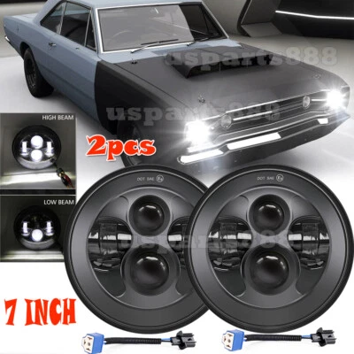 Pair Fit Dodge Dart 64-1976 Raider 7" Round Projector LED Headlights Hi/Lo Beam - Image 1 of 4