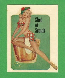 VINTAGE ORIGINAL 1948 SOUVENIR "SHOT OF SCOTCH" GLAMOUR GIRL PINUP AUFKLEBER KUNST - Bild 1 von 2