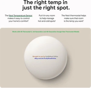 Google Nest Temperature Sensor (2nd Gen) Works w/Thermostat E, 3rd Gen & 4th Gen - Picture 1 of 8