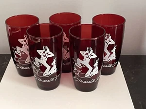 “PARTNERS ALL” Royal Ruby Glasses…. Set Of 5 With 1 Tag along…. Excellent!! - Picture 1 of 7