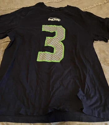 RUSSELL WILSON Seattle SEAHAWKS Football NIKE Jersey Style LARGE Blue NFL Shirt - Image 1 of 3
