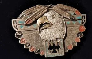 Vintage Bergamot 1996 Eagle With Feathers E-256 Belt Buckle 3.5 in - Made in USA - Picture 1 of 7
