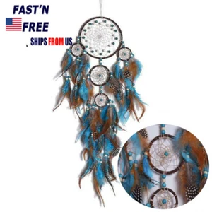 5-RingLarge Handmade Dream Catcher Traditional Dreamcatcher Feather Wall Hanging - Picture 1 of 8