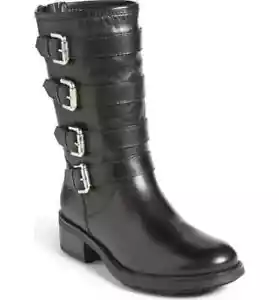 AQUATALIA by Marvin K SWELL Leather Biker Mid-Calf Buckle boots Sz 9.5 - Picture 1 of 19