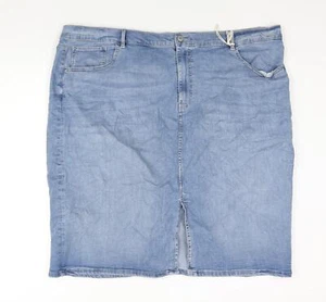 Marks and Spencer Womens Blue Cotton Straight & Pencil Skirt Size 26 Zip - Picture 1 of 10