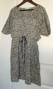 ANN TAYLOR LOFT BEIGE-SCHWARZ BEDRUCKTES DAMENKLEID GRÖSSE SMALL PETITE - A20/1 - Bild 1 von 7