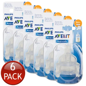 6 x Avent Anti-Colic Teats 3M+ Silicone Fast Flow Newborn Infant Leak Free 2 Pk - Picture 1 of 12