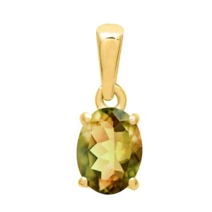 Oval 7X5 MM Andalusite 925 Sterling Silver Yellow Plated Tiny Solitaire Pendant - Picture 1 of 6